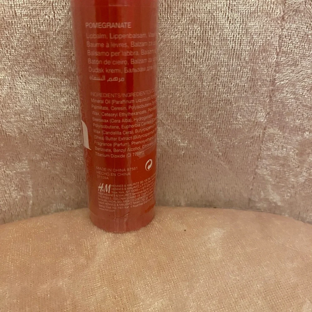 H&M pomegranate lip balm with shea butter.